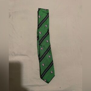 Ben Sherman Green Tie with Black Stripes and Pink Dots
